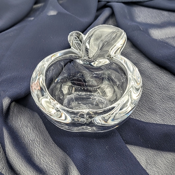 Cofrac Art Verrier France Lead Crystal Apple Trinket Dish Signed Vintage - Picture 6 of 8
